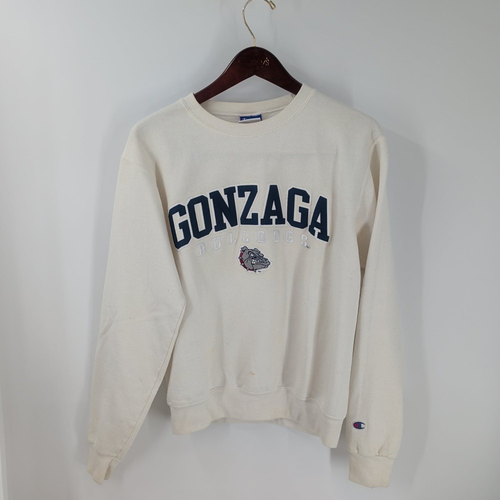 VTG Y2K‎ Thrashed Gonzaga Bulldogs Champion Authentic Mens White Sweatshirt S